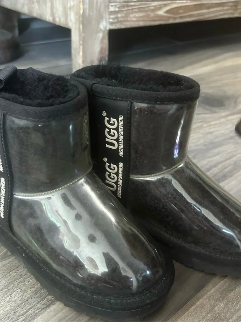 UGG Kids Black Glossy Short Rain & Snow Boots